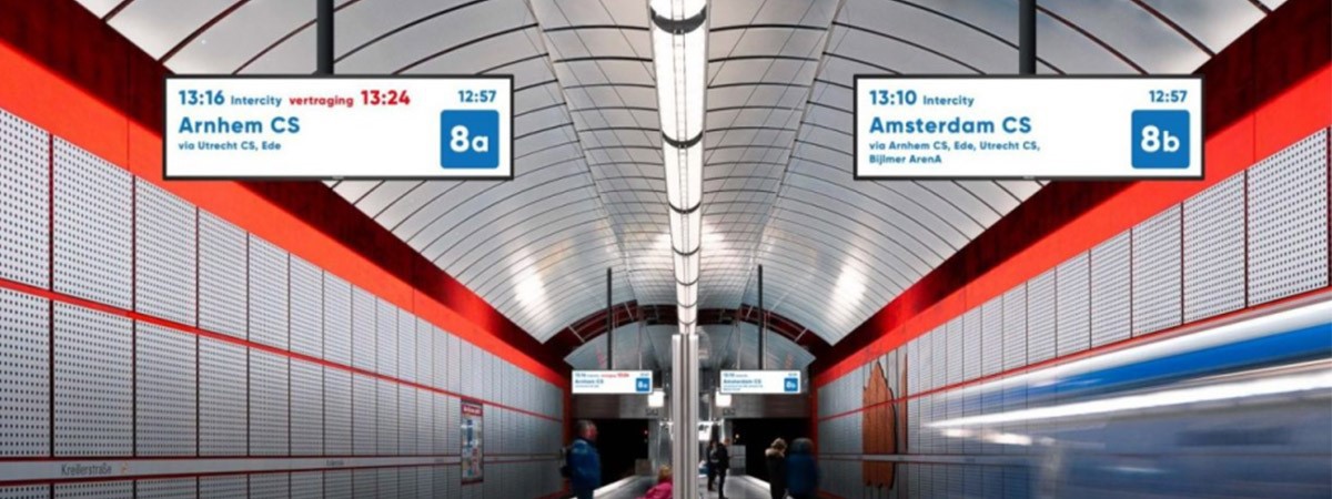 Double sided stretched display in subway station Double sided stretched display in subway station